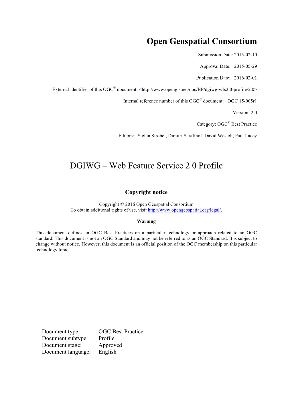 DGIWG – Web Feature Service 2.0 Profile