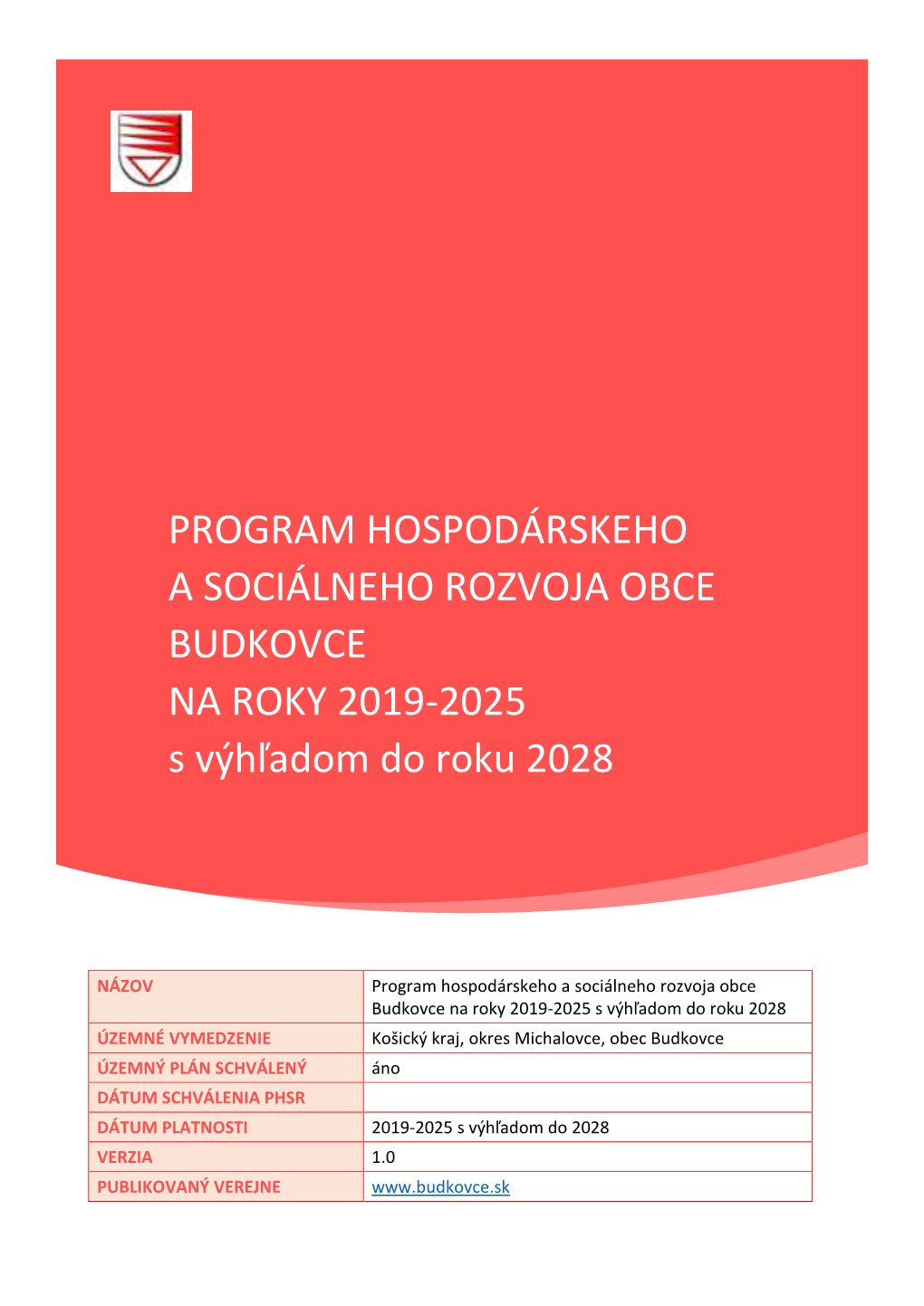 PROGRAM HOSPODÁRSKEHO a SOCIÁLNEHO ROZVOJA OBCE BUDKOVCE NA ROKY 2019-2025 S Výhľadom Do Roku 2028