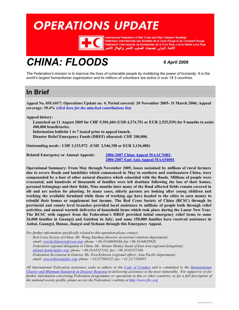 CHINA: FLOODS 6 April 2006