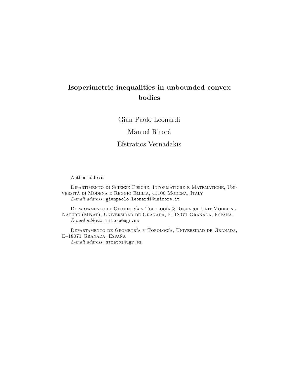 Isoperimetric Inequalities in Unbounded Convex Bodies