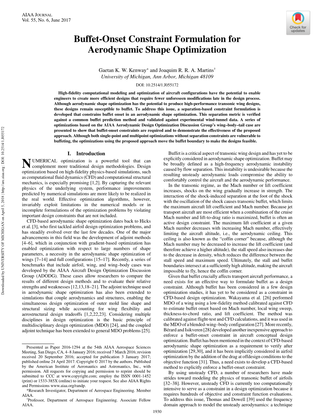 Buffet-Onset Constraint Formulation for Aerodynamic Shape Optimization