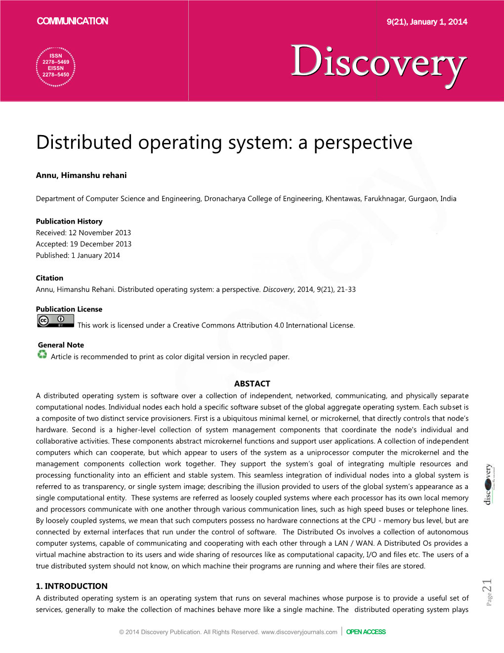 Distributed Operating System: a Perspective
