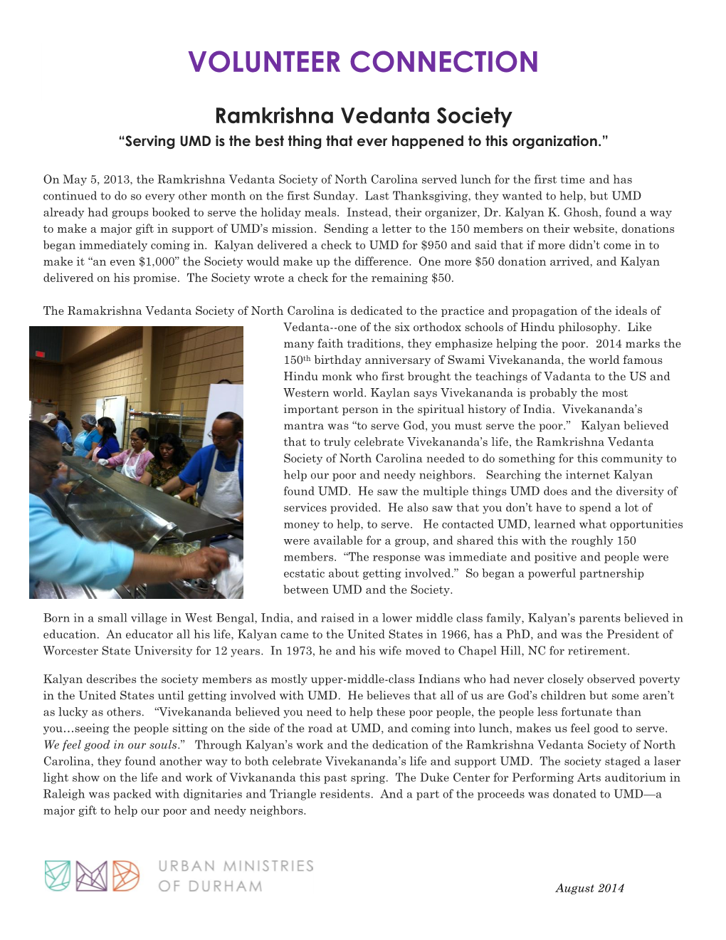 Ramkrishna Vedanta Society “Serving UMD Is the Best Thing That Ever Happened to This Organization.”