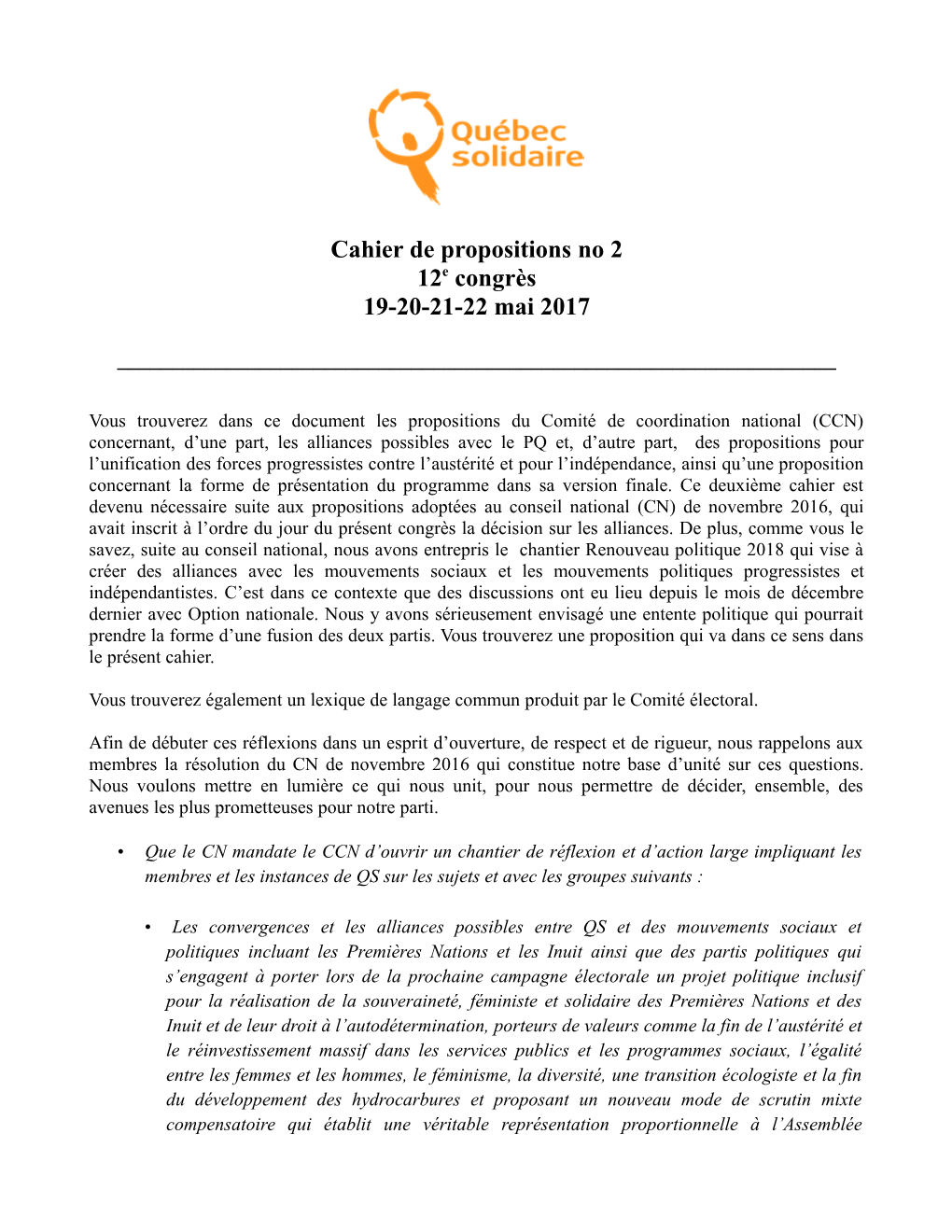 Cahier De Propositions No 2 12E Congrès 19-20-21-22 Mai 2017