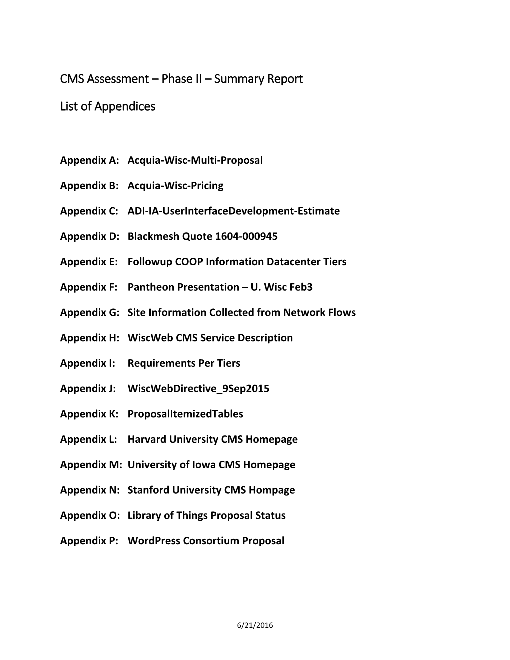 Phase II – Summary Report