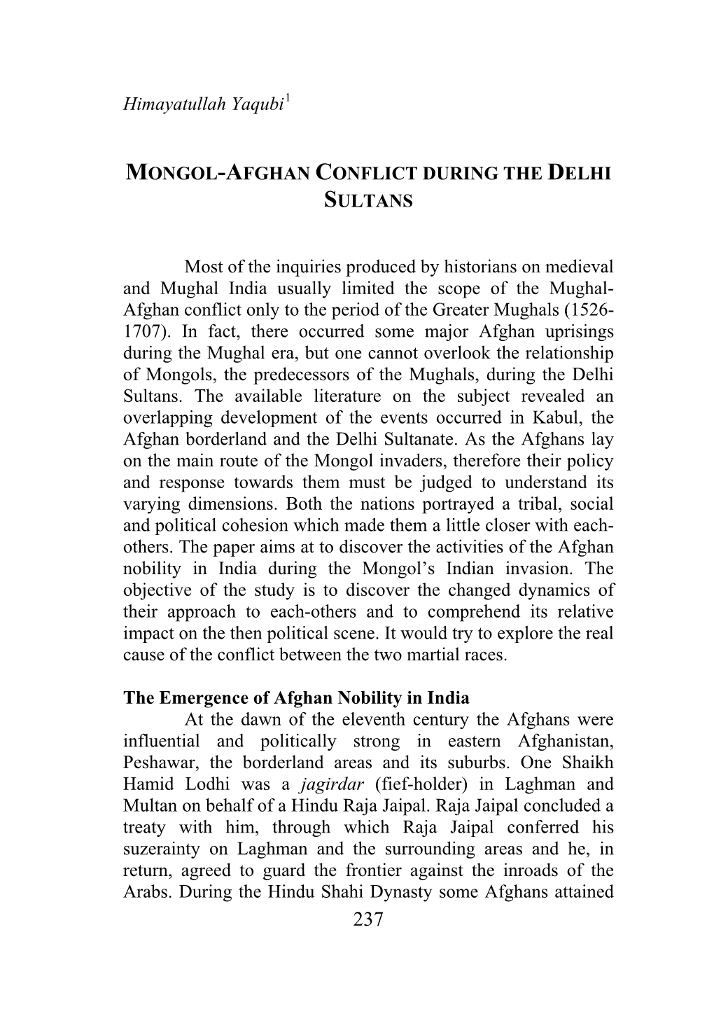 Mongol-Afghan Conflict During the Delhi Sultans
