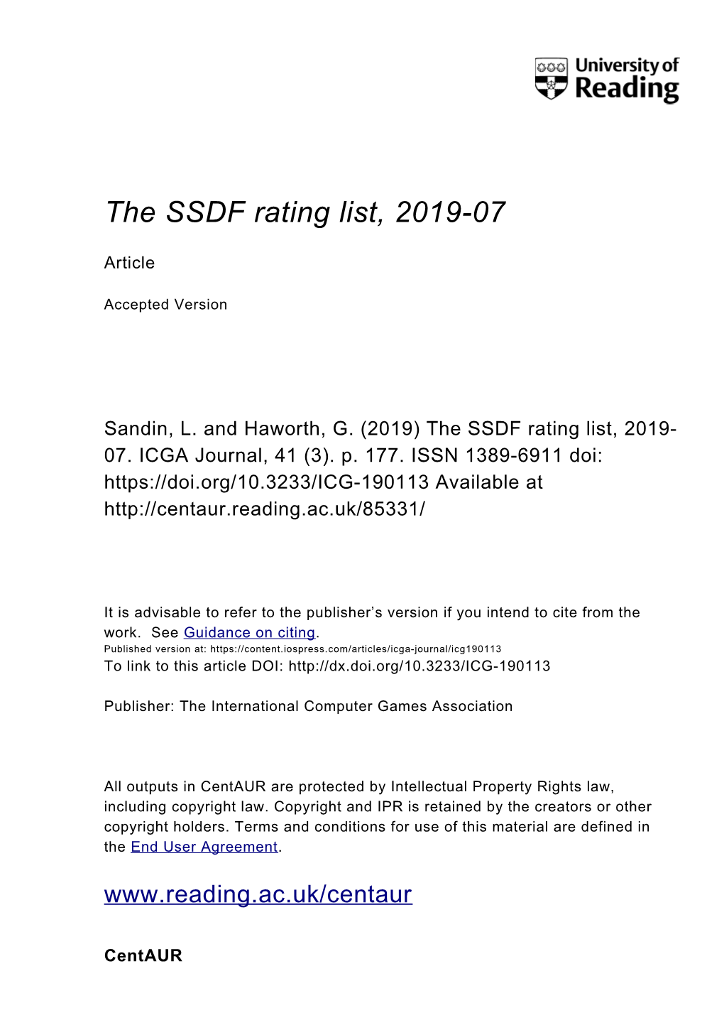 The SSDF Rating List, 2019-07