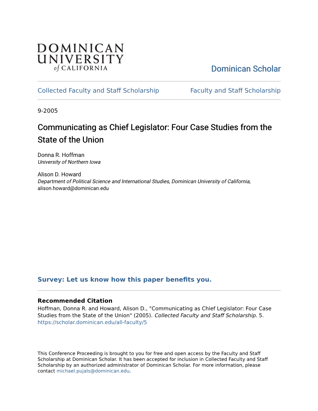 Communicating As Chief Legislator: Four Case Studies from the State of the Union