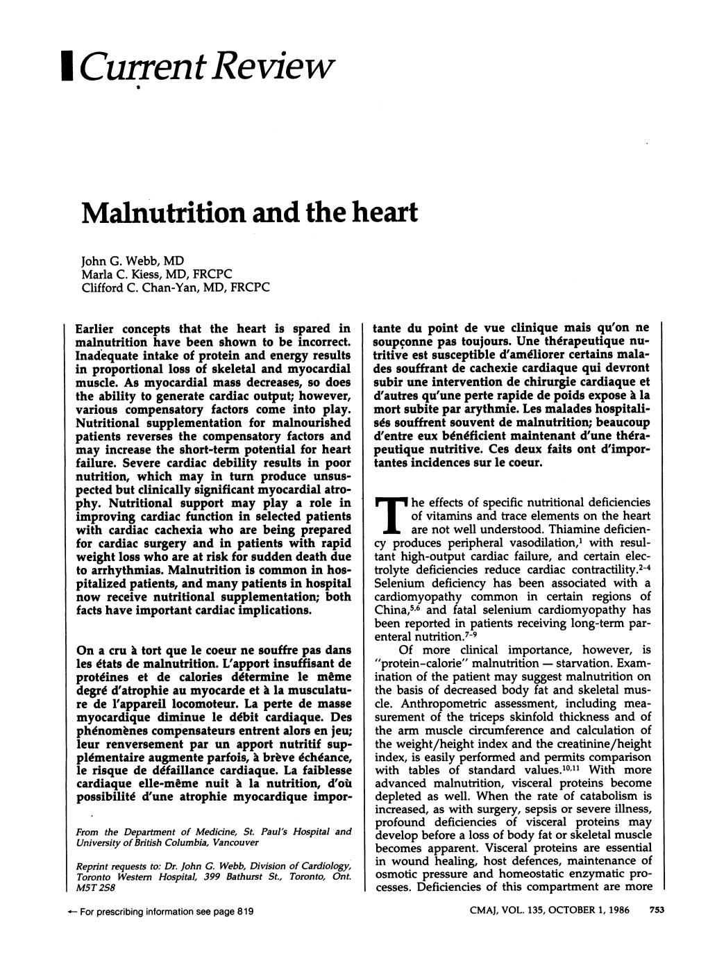Malnutrition and the Heart