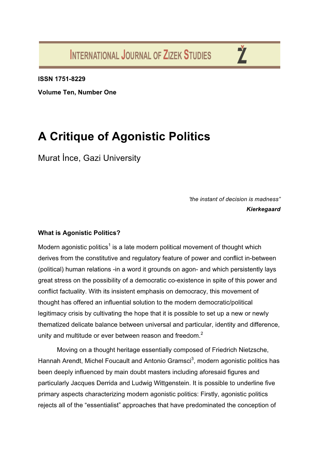 A Critique of Agonistic Politics