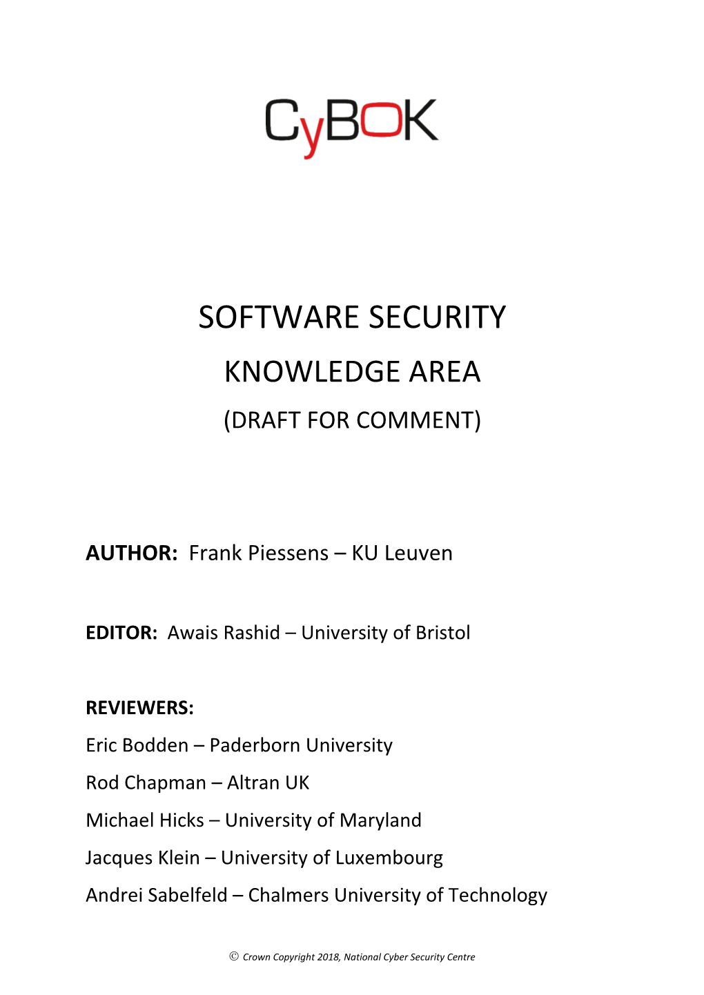 Software Security Knowledge Area (Draft for Comment)