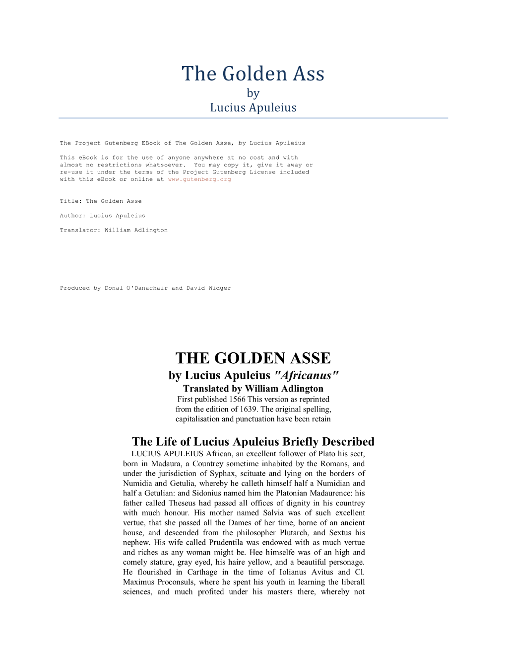 The Golden Ass by Lucius Apuleius