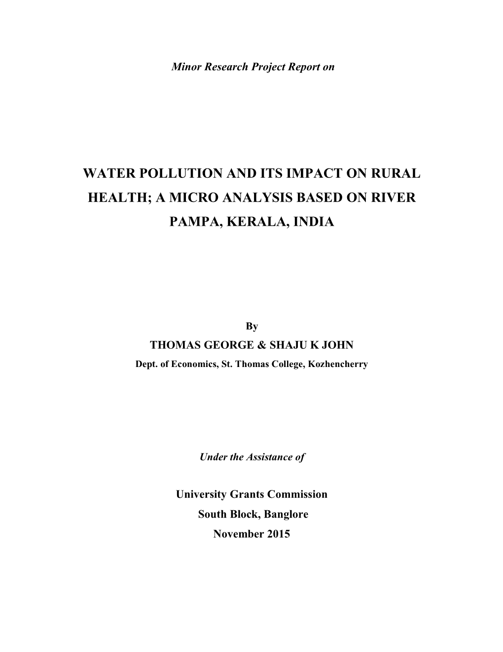 A Micro Analysis Based on River Pampa, Kerala, India