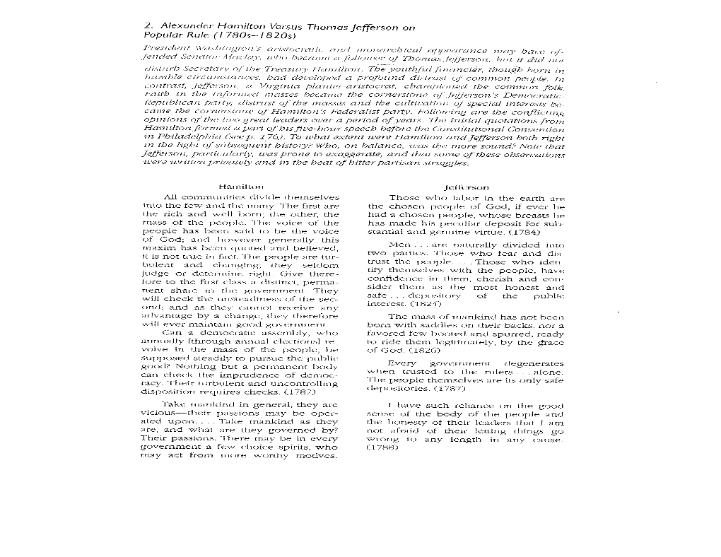 2. Alexander Hamilton Versus Thomasjefferson on Popular Rule