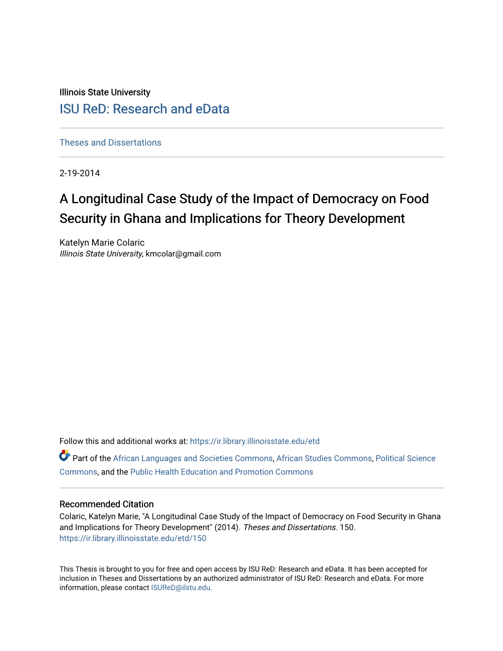 A Longitudinal Case Study of the Impact of Democracy on Food Security in Ghana and Implications for Theory Development
