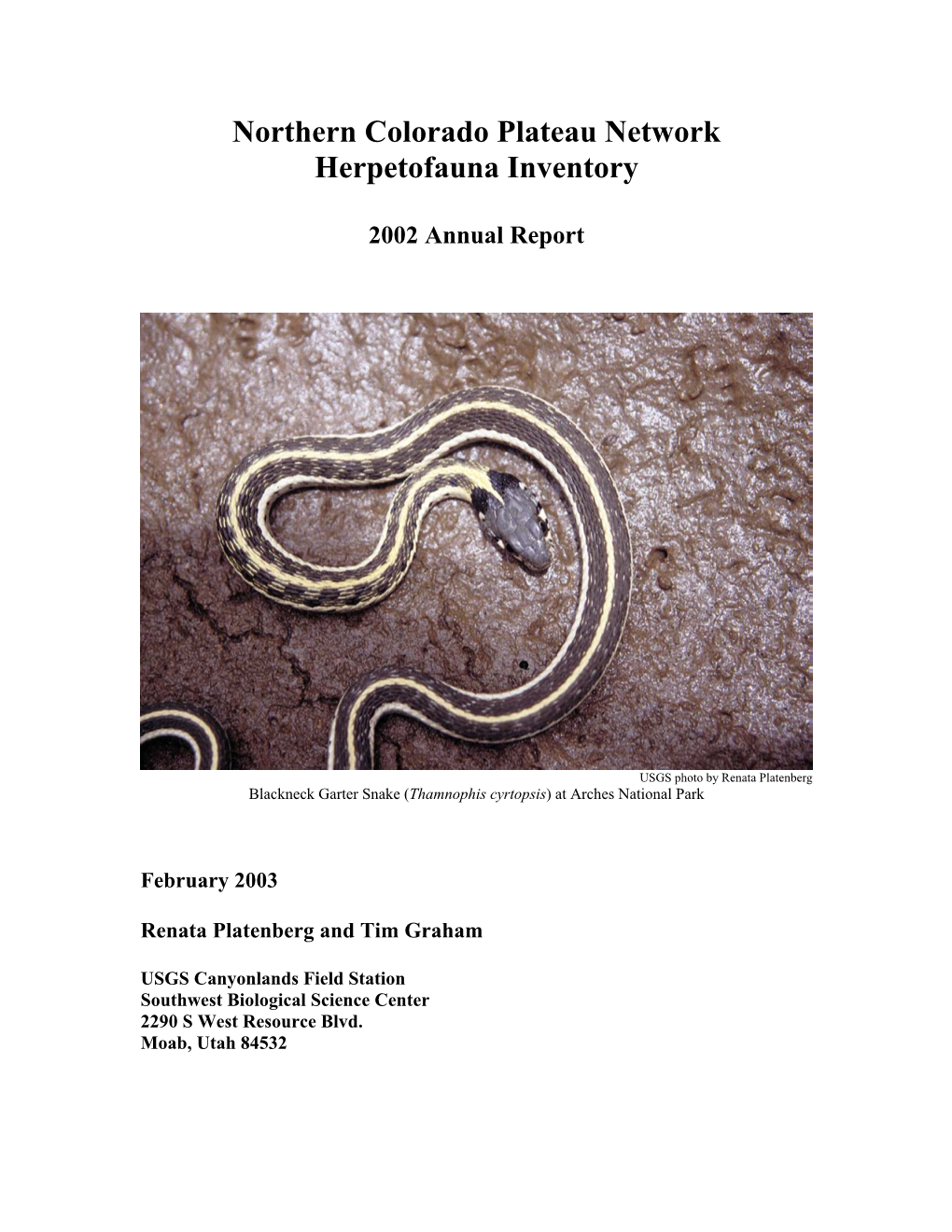 Northern Colorado Plateau Network Herpetofauna Inventory