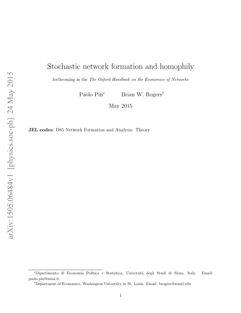 Stochastic Network Formation and Homophily Arxiv:1505.06484V1