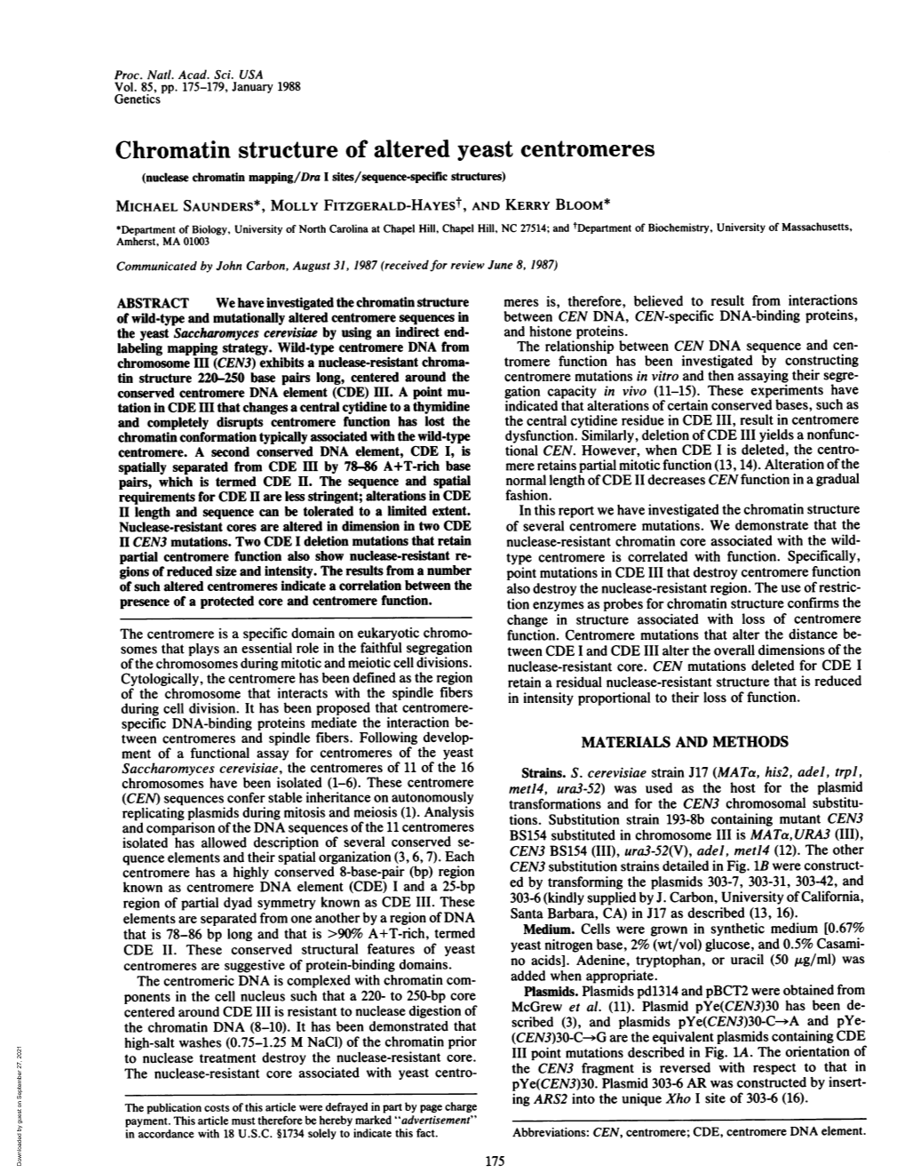 Chromatin Structure of Altered Yeast Centromeres