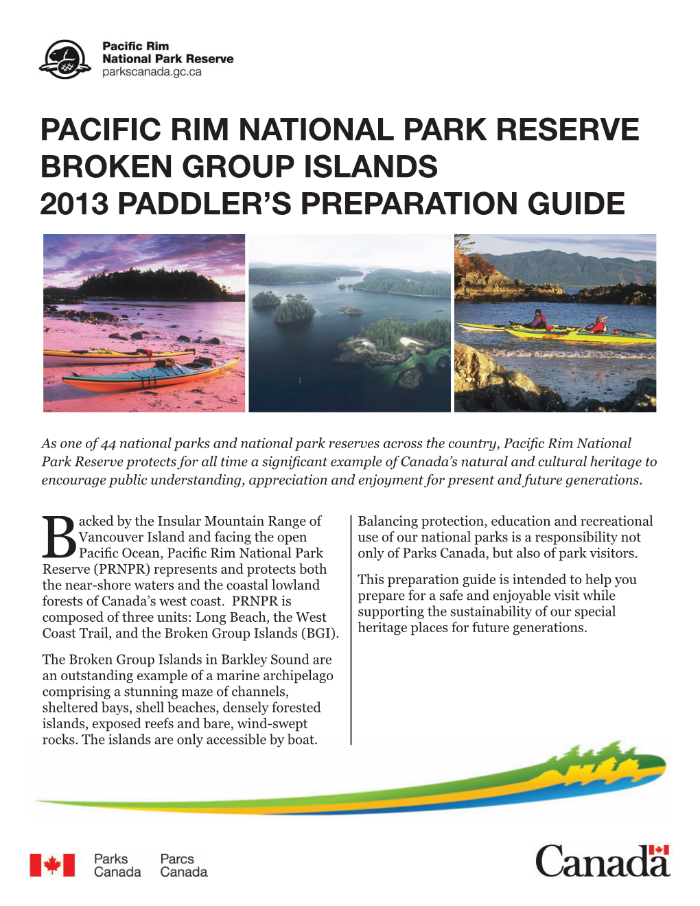 Pacific Rim National Park Reserve Broken Group Islands 2013 Paddler's Preparation Guide