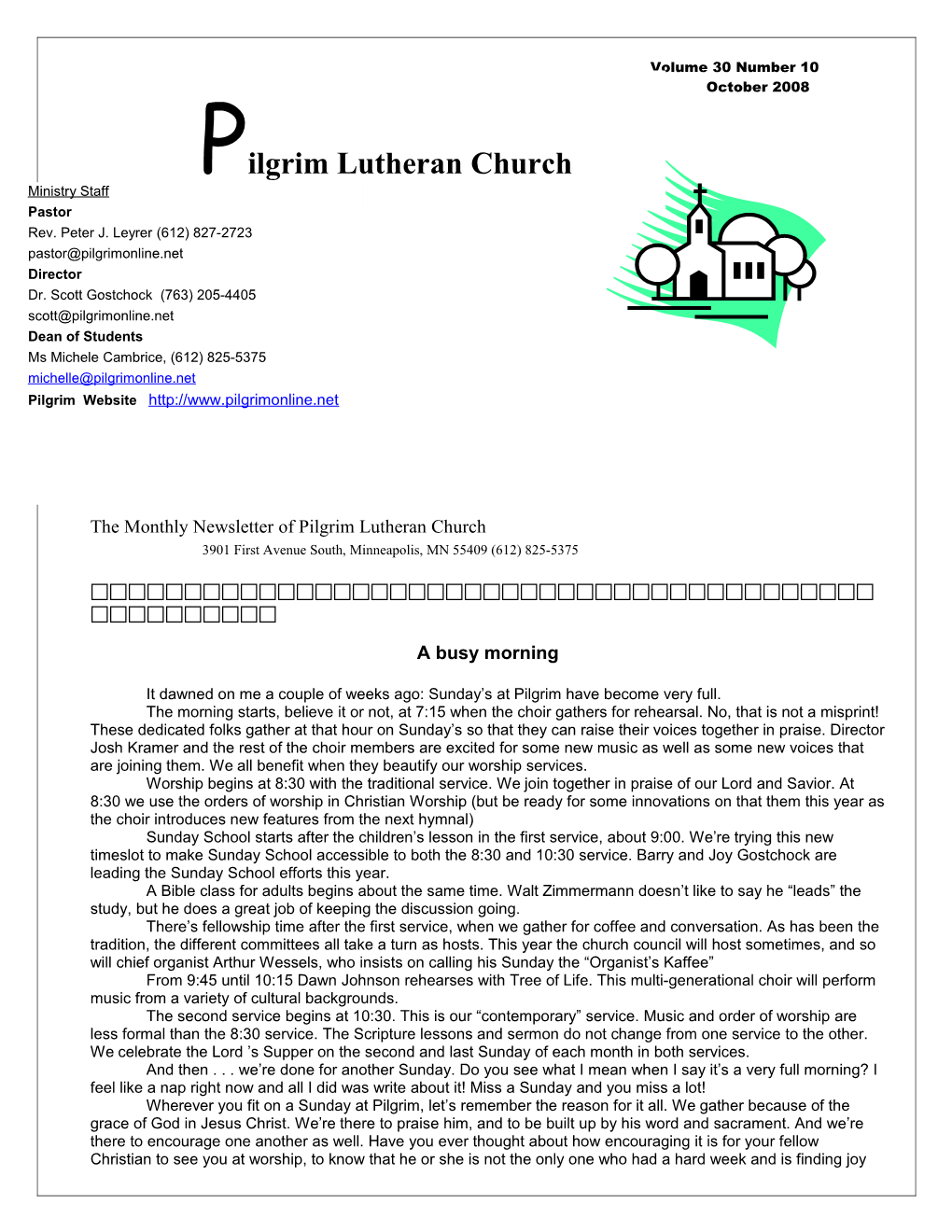 The Monthly Newsletter of Pilgrim Lutheran Church s1