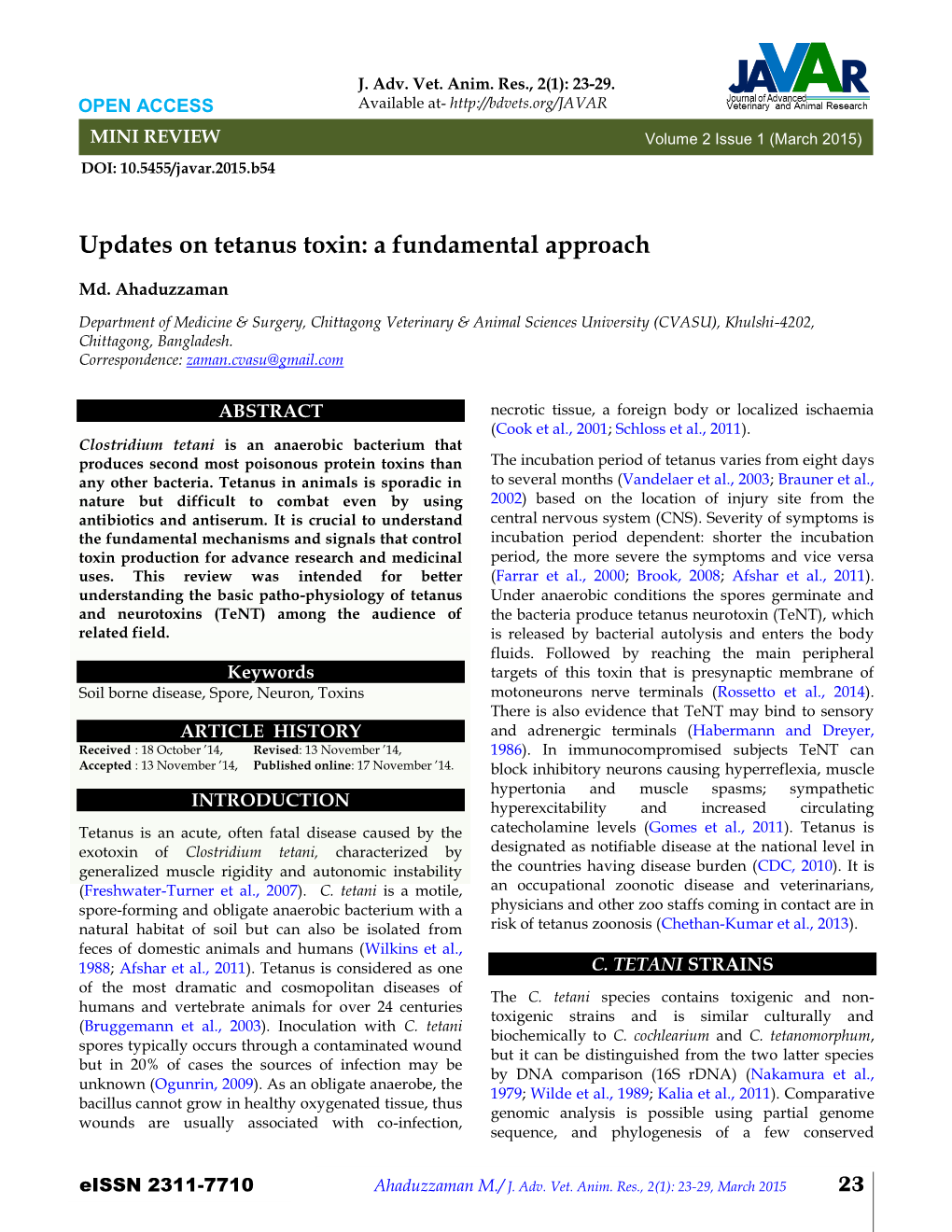 Updates on Tetanus Toxin: a Fundamental Approach