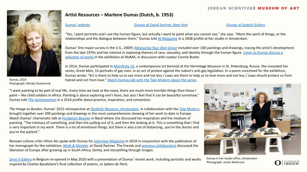 Artist Resources – Marlene Dumas (Dutch, B. 1953)