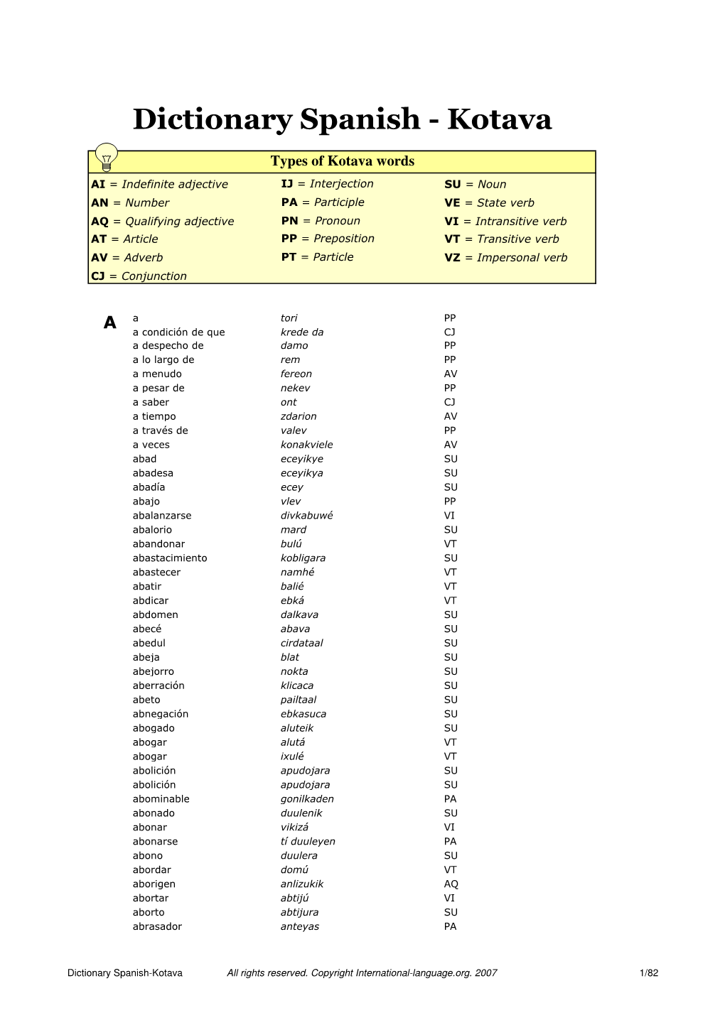 Dictionary Spanish - Kotava