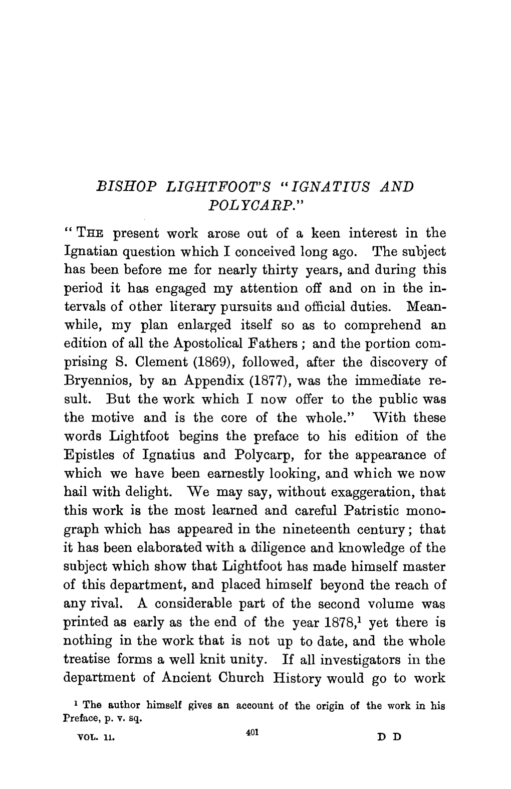 Bishop Lightfoot's 'Ignatius and Polycarp'