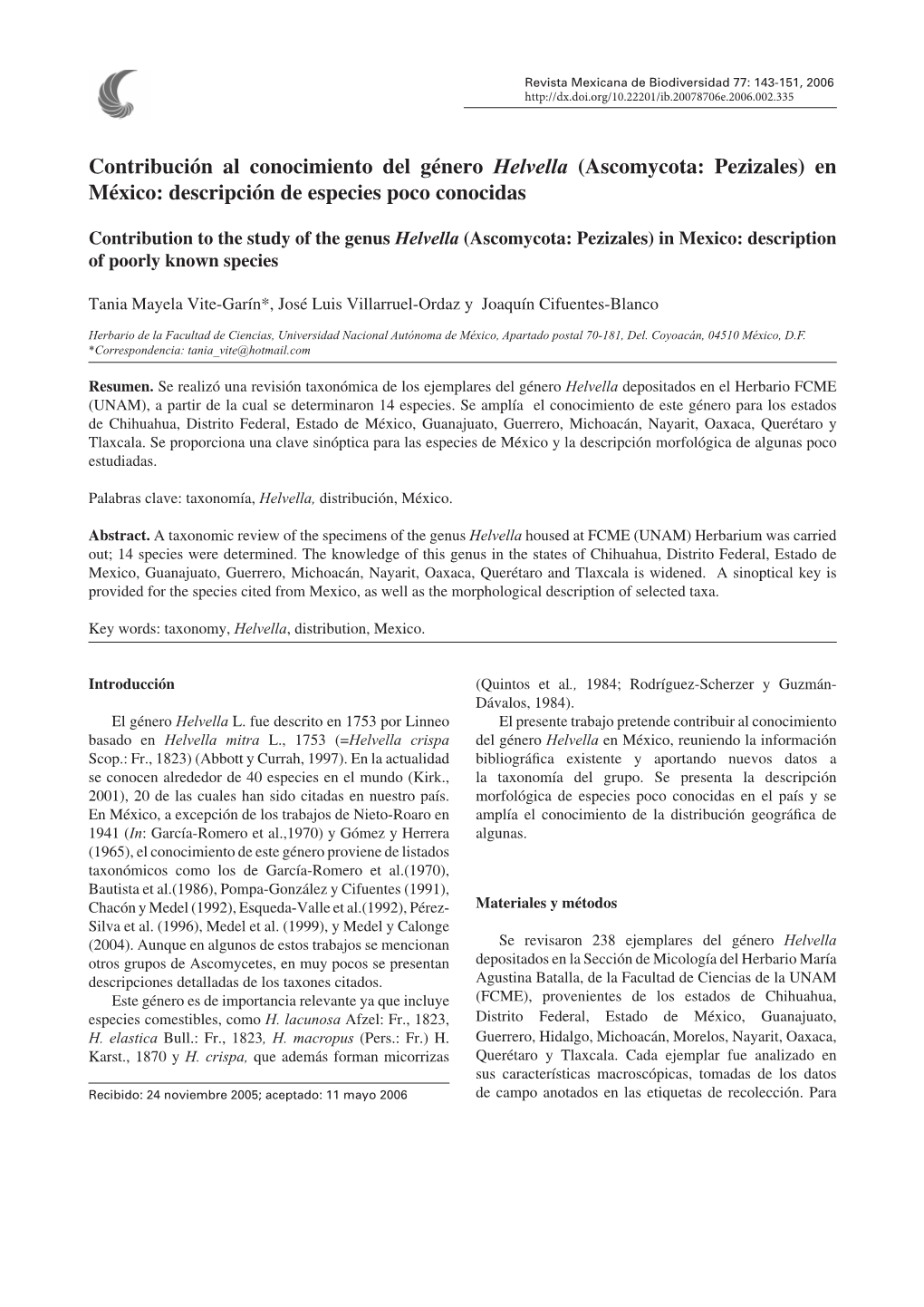 (Ascomycota: Pezizales) En México: Descripción De Especies Poco Conocidas