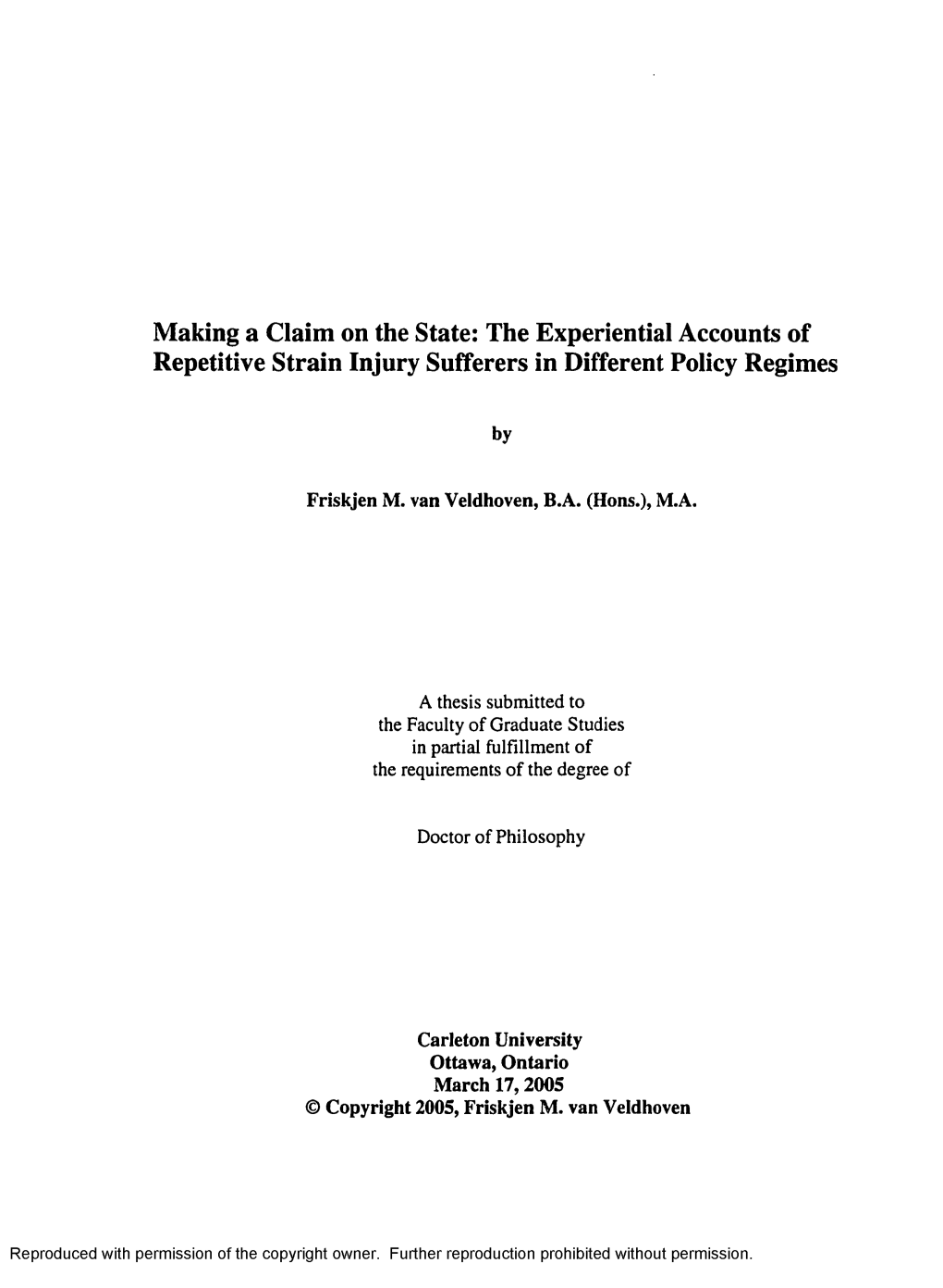 Making a Claim on the State: the Experiential Accounts of Repetitive Strain Injury Sufferers in Different Policy Regimes
