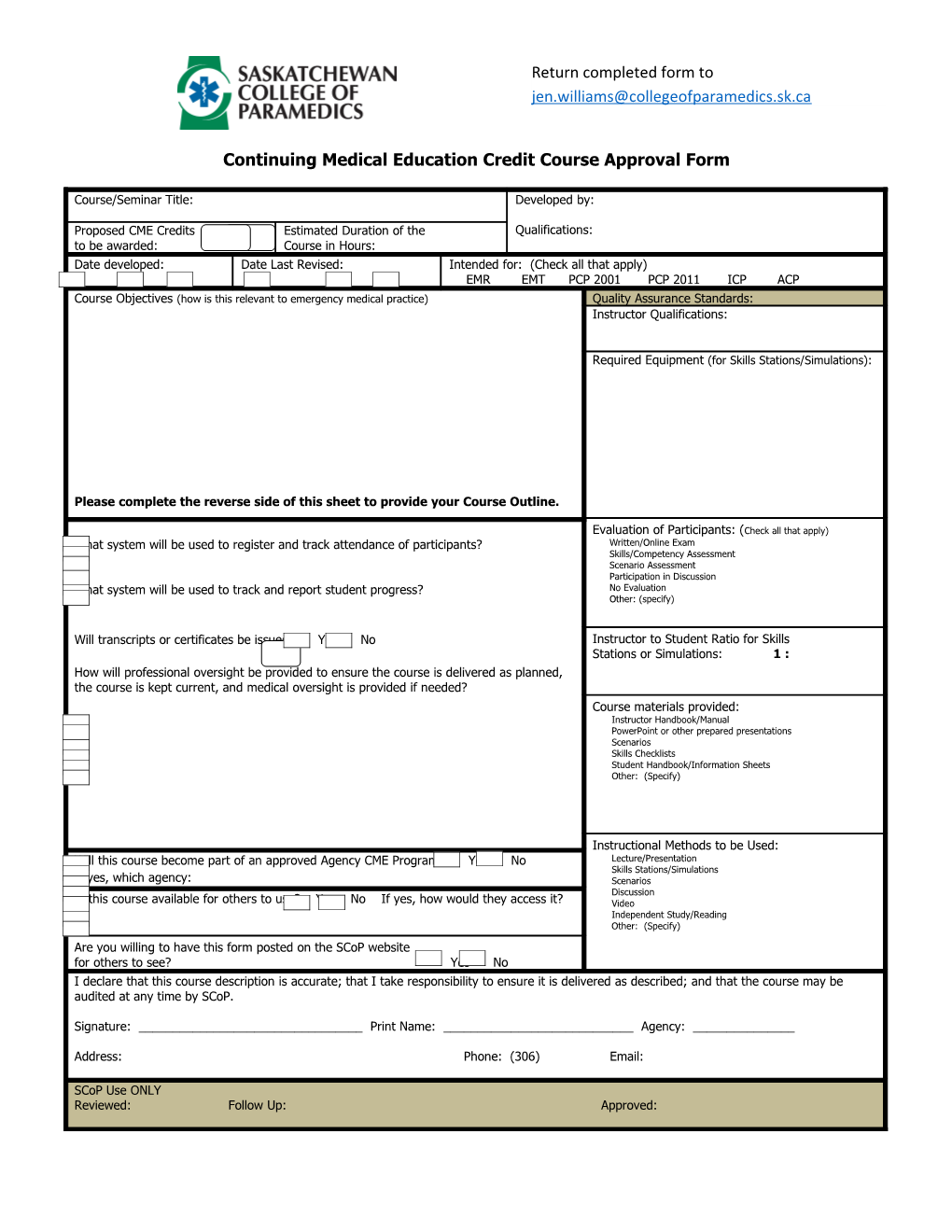 Continuing Medical Education Credit Course Approval Form