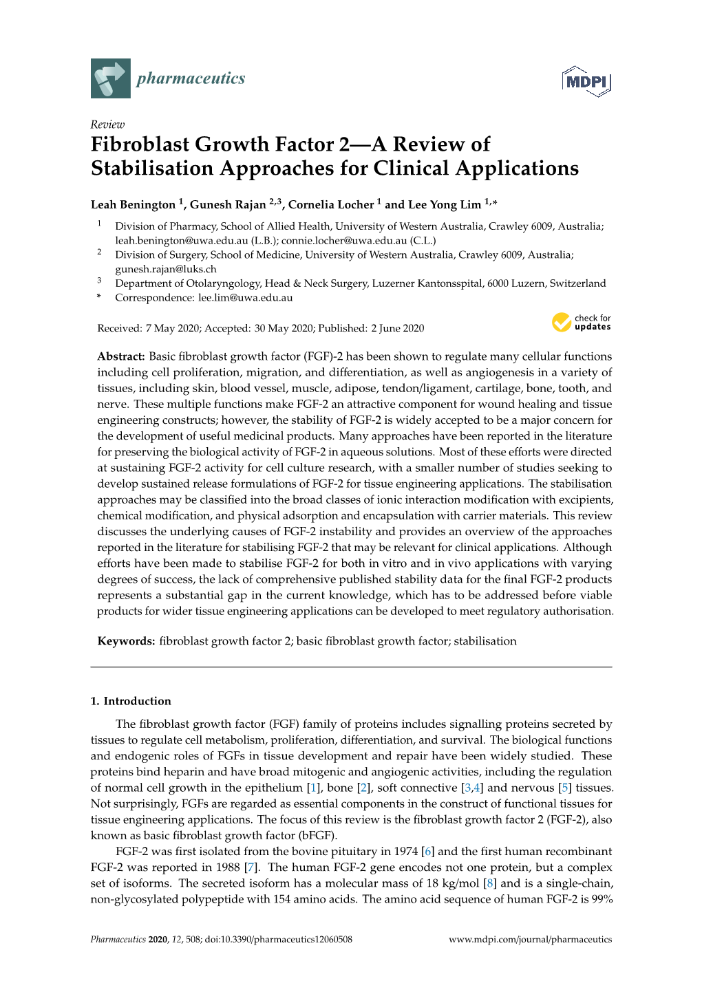 Fibroblast Growth Factor 2—A Review of Stabilisation Approaches for Clinical Applications