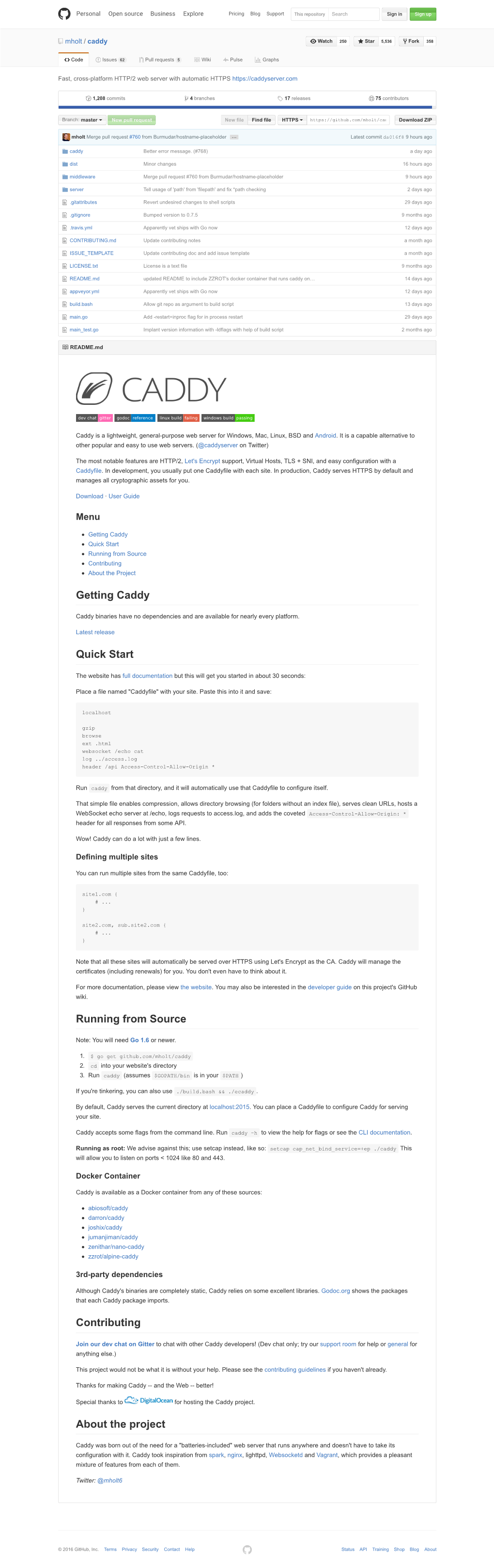 Getting Caddy Quick Start Running from Source Contributing About the Project
