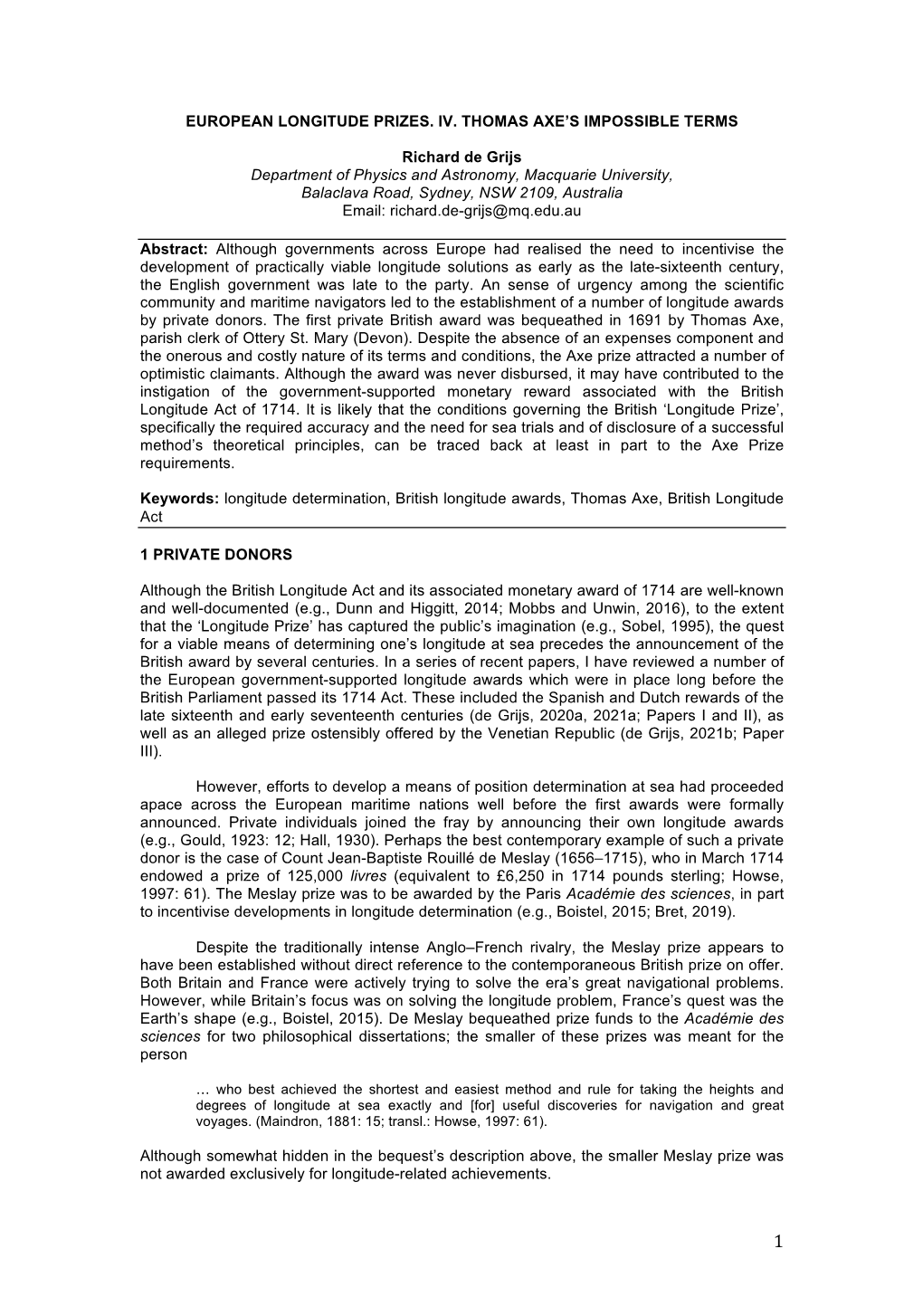 European Longitude Prizes. Iv. Thomas Axe's Impossible Terms