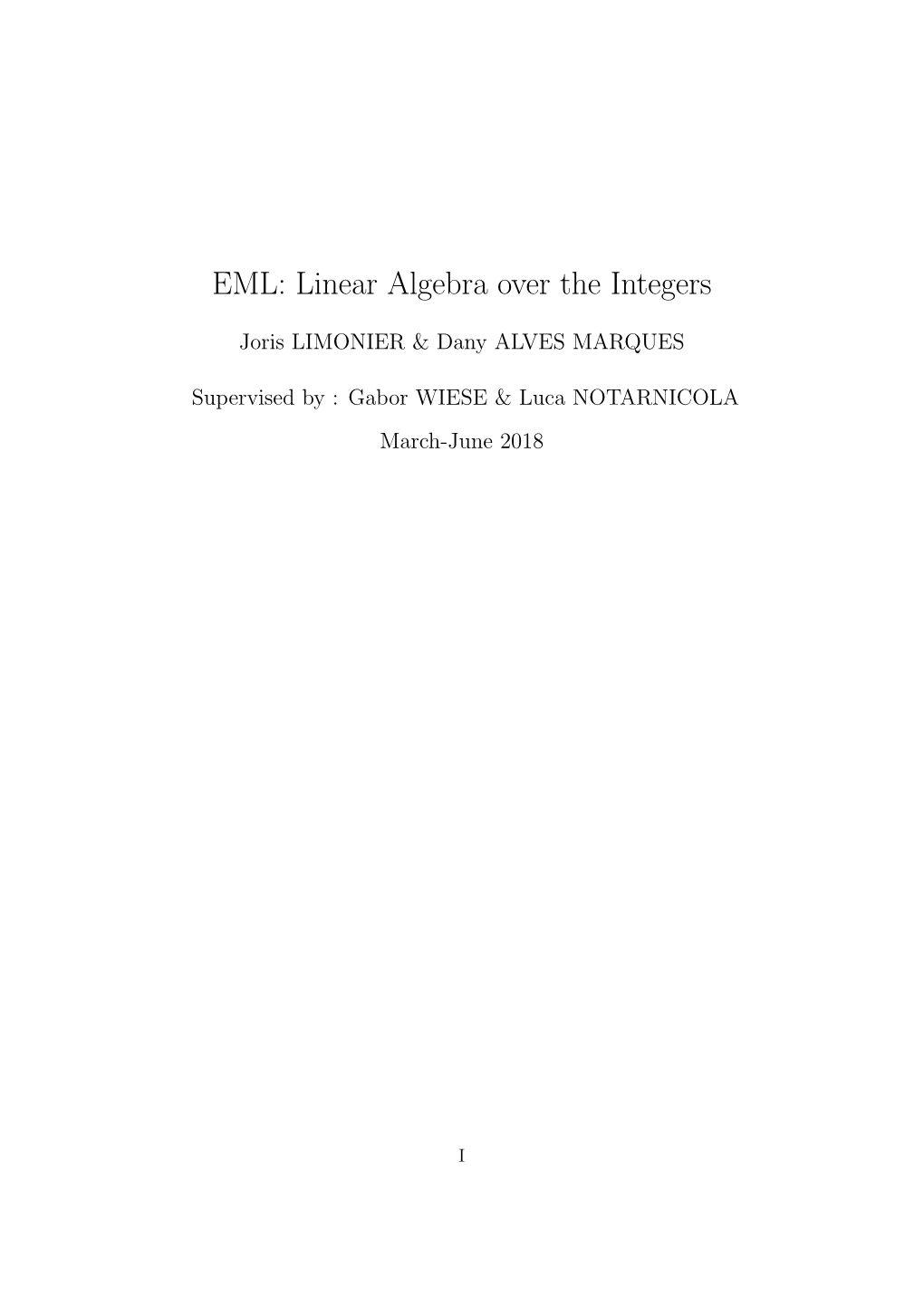 EML: Linear Algebra Over the Integers