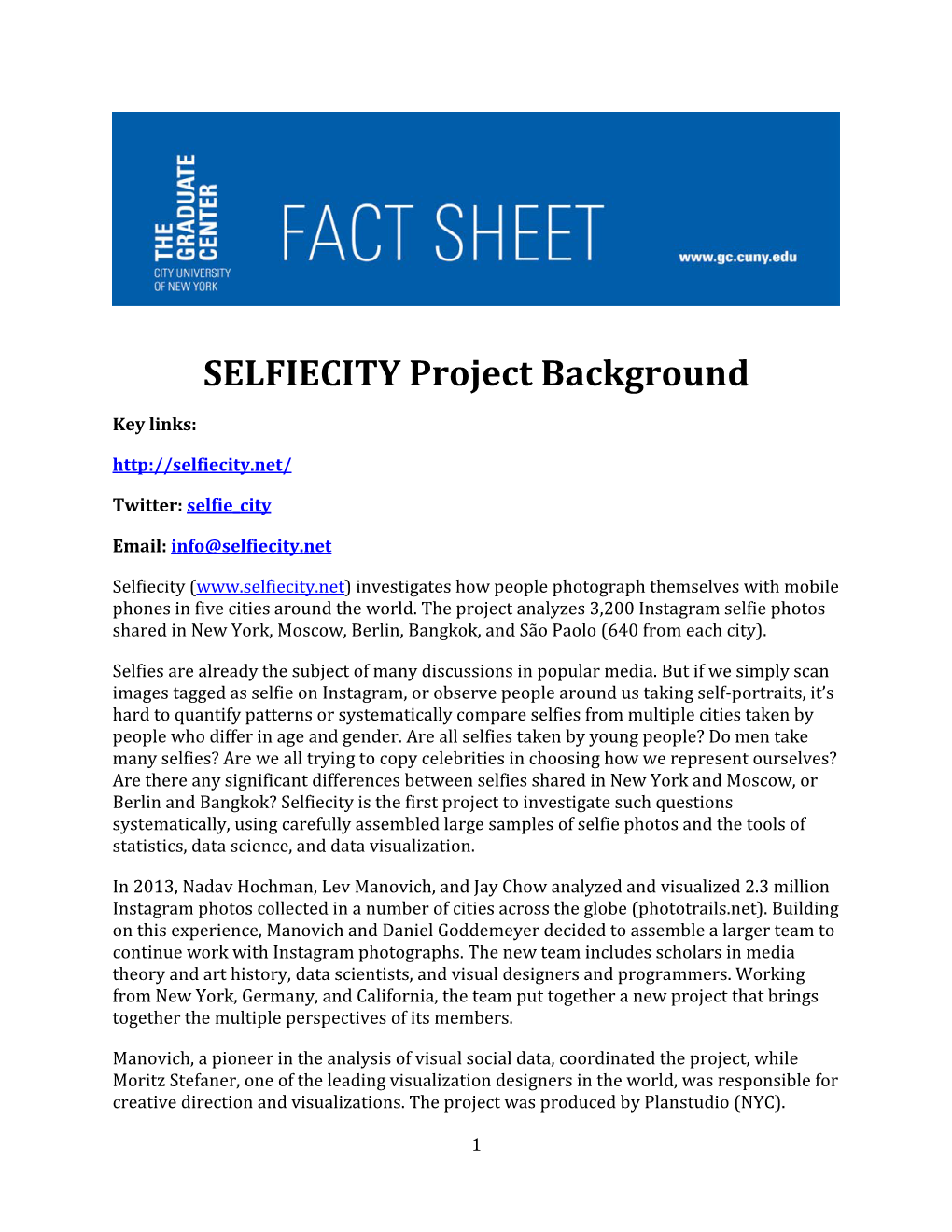 SELFIECITY Project Background