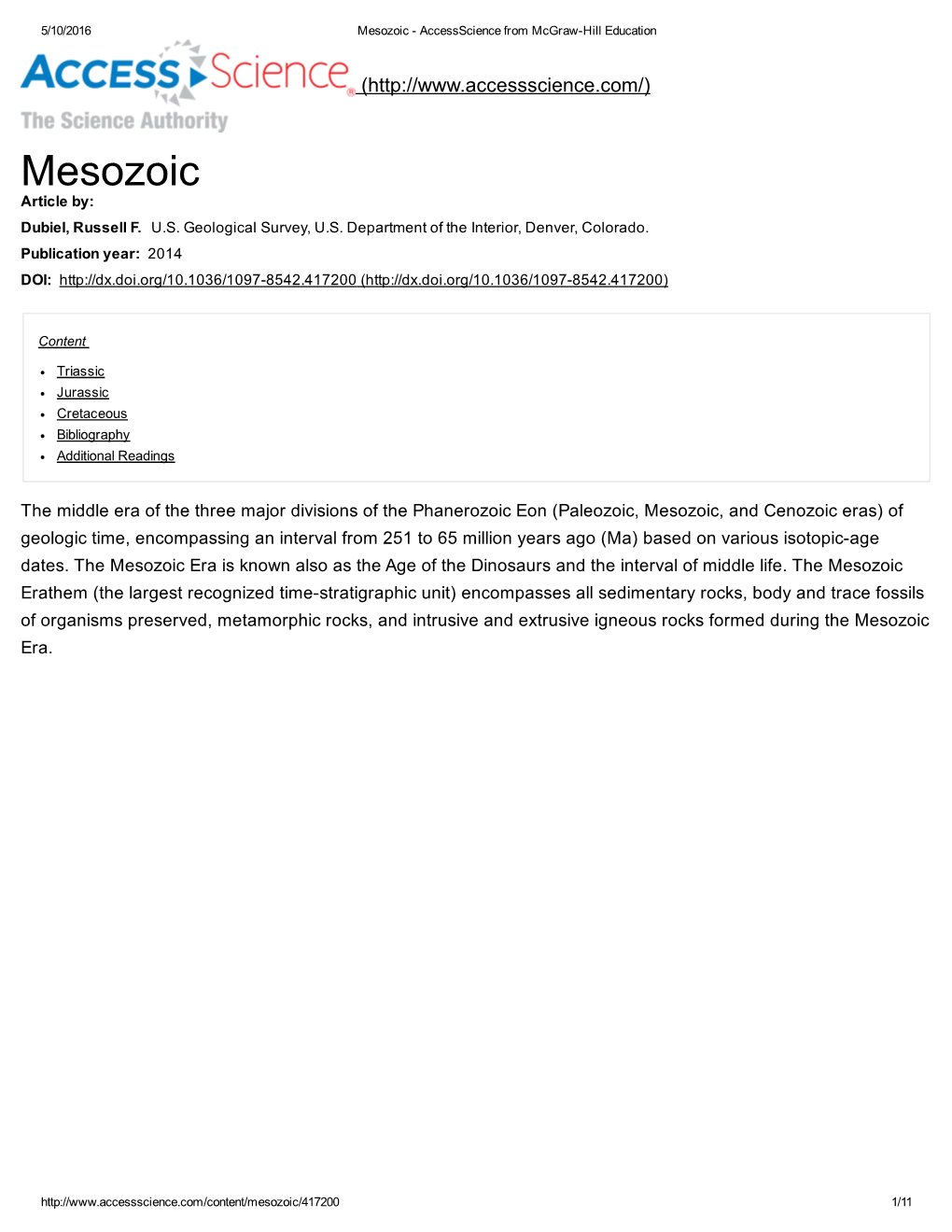 Mesozoic ­ Accessscience from Mcgraw­Hill Education