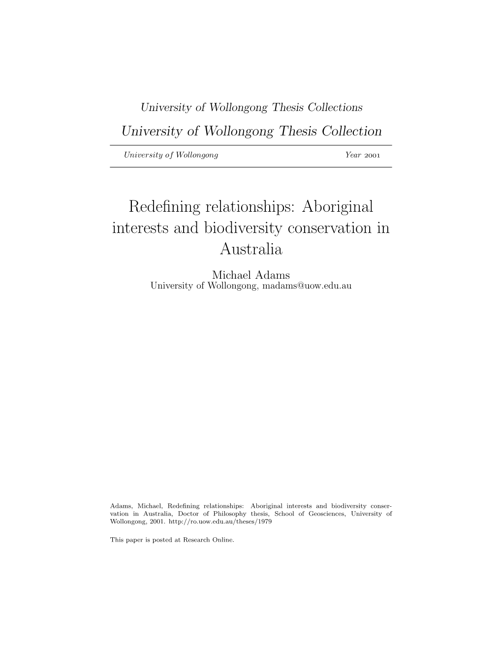 Redefining Relationships: Aboriginal Interests And