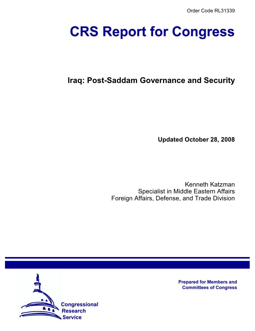 Post-Saddam Governance and Security