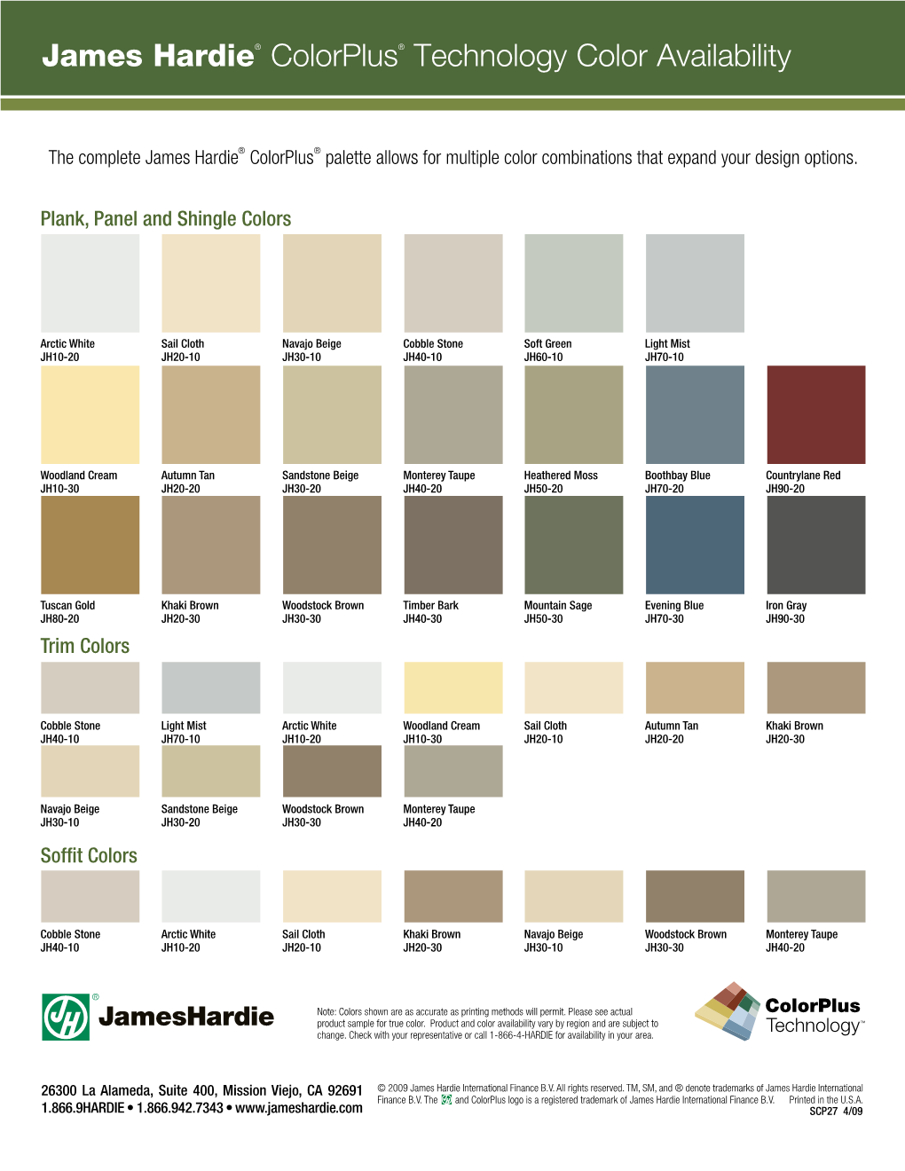 James Hardie® Colorplus® Technology Color Availability