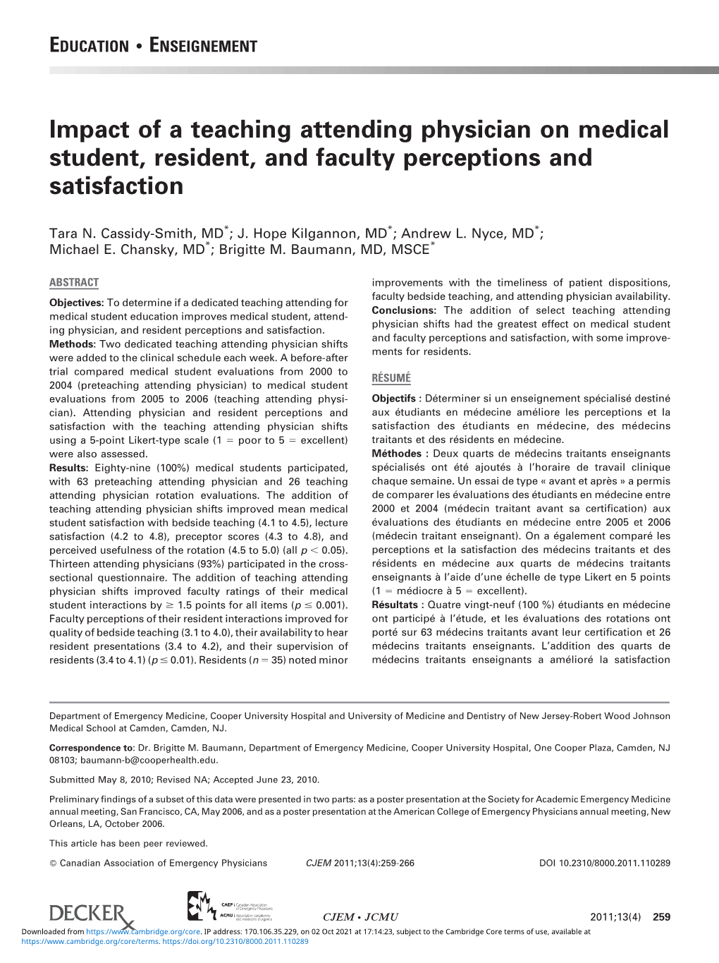 Impact of a Teaching Attending Physician on Medical Student, Resident, and Faculty Perceptions and Satisfaction