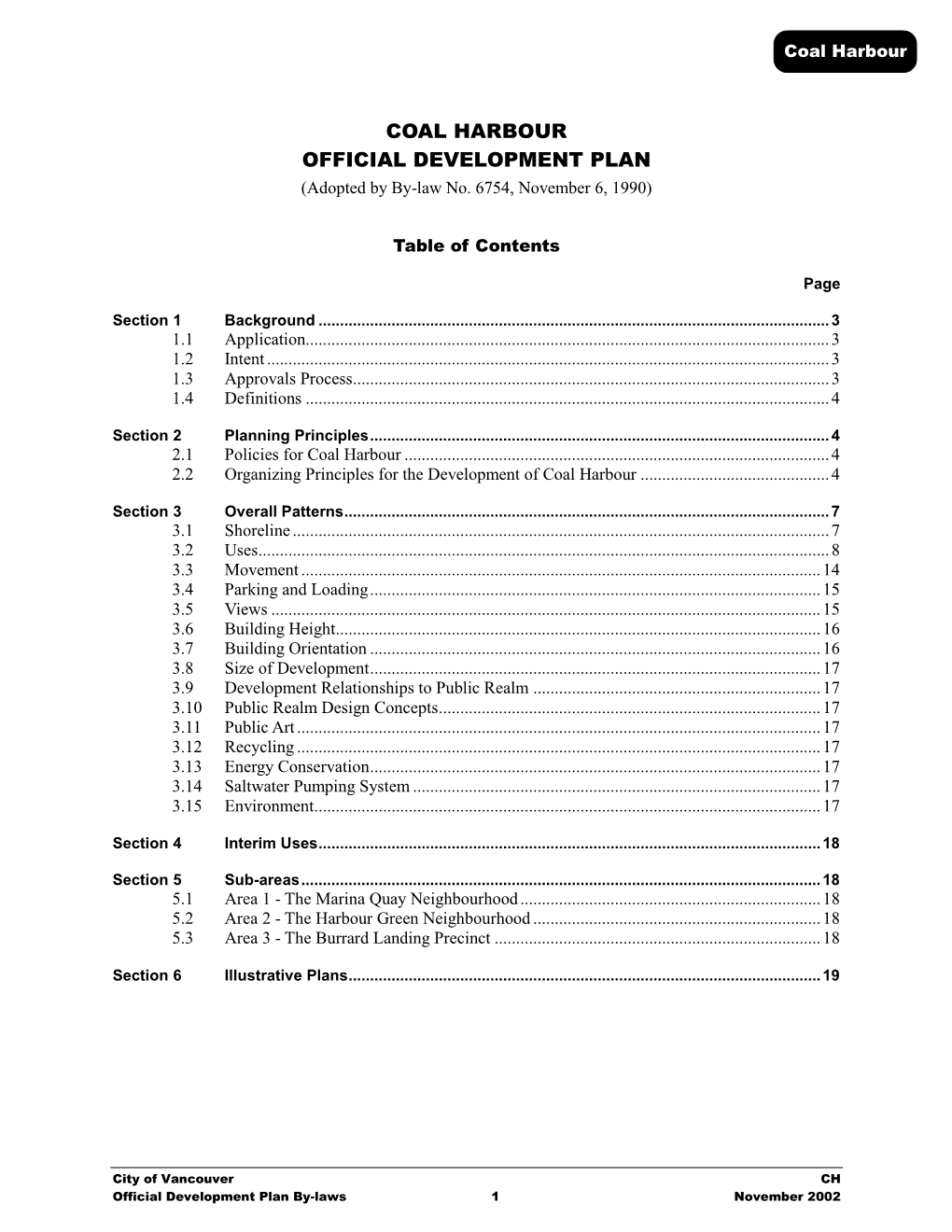 Official Development Plan By-Laws: Coal Harbour