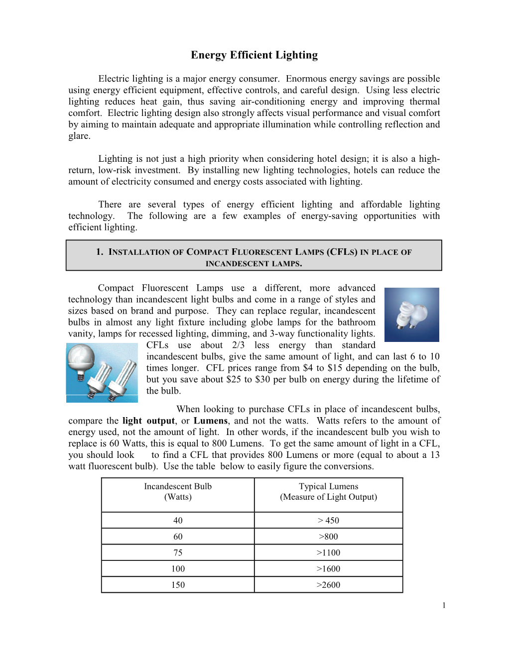 Energy Efficient Lighting