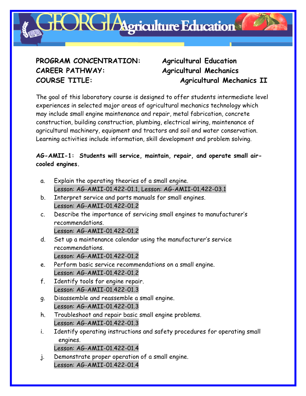 PROGRAM CONCENTRATION: Agricultural Education