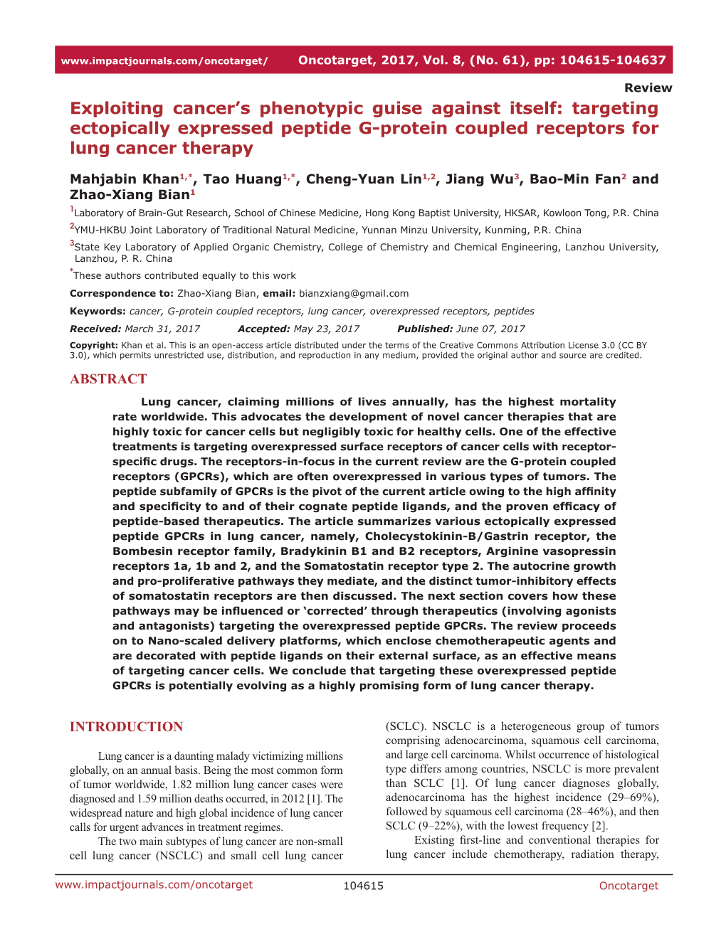 Targeting Ectopically Expressed Peptide G-Protein Coupled Receptors for Lung Cancer Therapy