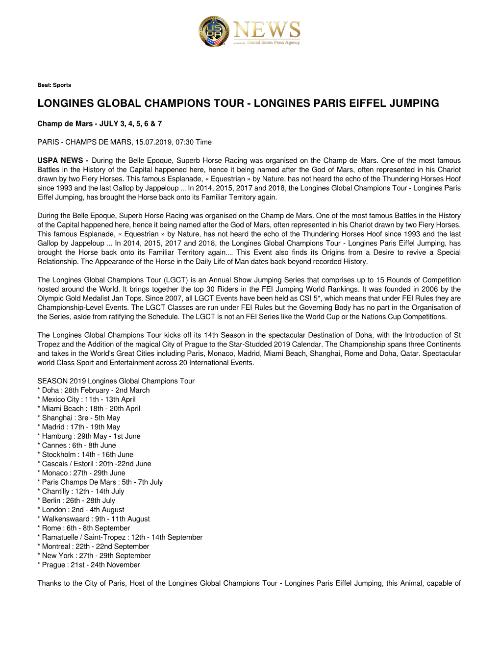 Longines Global Champions Tour - Longines Paris Eiffel Jumping