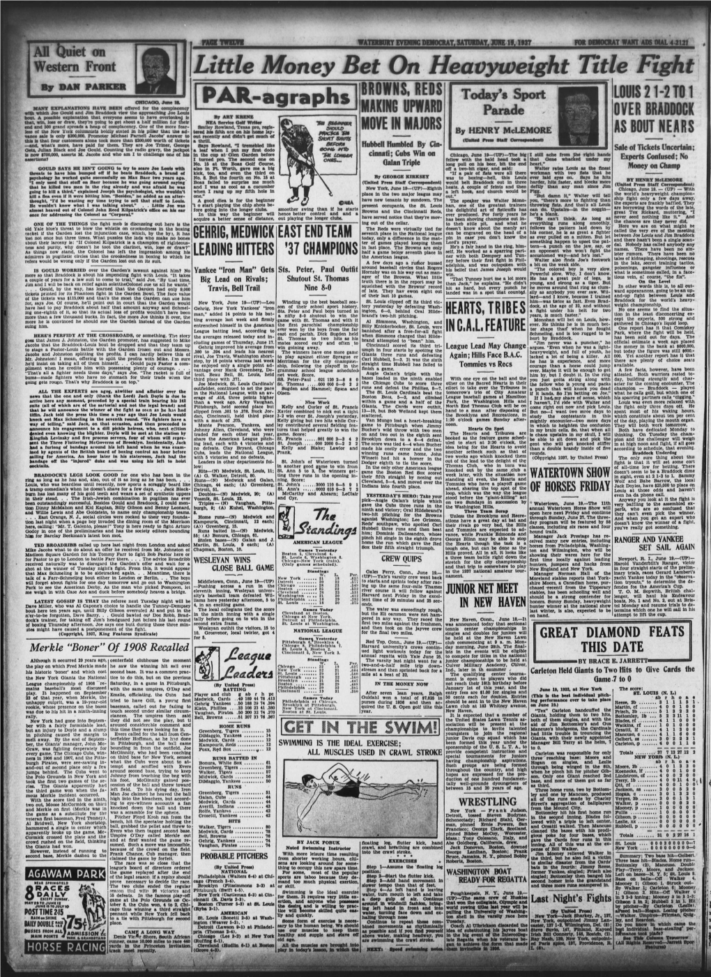 Little Money Bet on Heavyweight Title Fight by DAN PARKER BROWNS, REDS LOUIS 21-2 T01 CHICAGO, June It