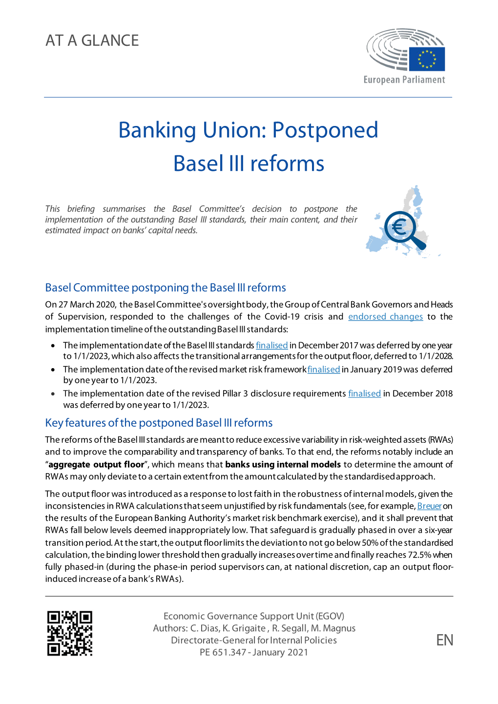 Banking Union: Postponed Basel III Reforms