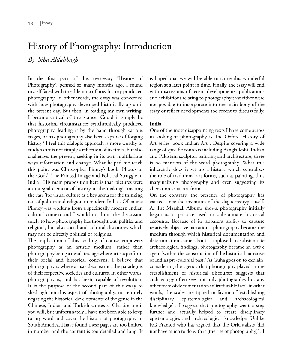 History of Photography: Introduction by Siba Aldabbagh