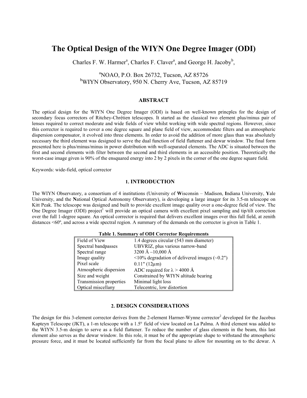 The Optical Design of the WIYN One Degree Imager (ODI)